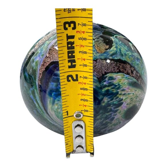 Hand Blown Glass Paperweight ASH Swirling Blue Green Oceanic Water Design Signed - Picture 6 of 7